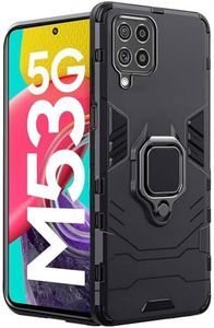 TheGiftKart Tough Armor Bumper Back Cover Case for Samsung Galaxy M53 5G | Ring Holder & Kickstand in-Built | 360 Degree Protection Back Case Cover for Samsung Galaxy M53 5G (PC & TPU | Black)