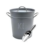 Rae Dunn Ice Bucket with Scoop - Stainless Steel Bucket with Handle, Lid and Ice Scooper - 4 Qt. Storage Bin for Ice Cubes for Bars, Parties, Backyard Barbeques, Picnics, and Camping (Grey)