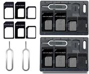 CKANDAY 2 Packs SIM Card Holders with Tray Opener Pins, Card Storage Tool Set for Standard Micro Nano Micro-SD Memory Cards, with 3 Card Adapters and 1 Eject Pins - Black