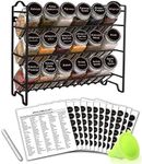 SWOMMOLY Spice Rack Organizer with 18 Empty Square Spice Jars, 396 Spice Labels with Chalk Marker and Funnel Complete Set, Spice Organizer for Countertop, Cabinet or Wall Mount
