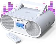 KLIM Boombox B4 CD Player Portable Audio System - NEW 2023 - AM/FM Radio with CD Player MP3 Bluetooth AUX USB - Wired & Wireless Mode Rechargeable Battery - Remote Control Autosleep Digital EQ White