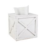 Karisky Farmhouse Square Tissue Box Cover with Slide-Out Bottom Panel, Wood Rustic Paper Facial Tissue Box Cover Holder for Bathroom, Bedroom, Night Stands, Office, 6 x 6 inch, White