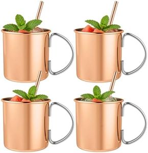 TJ Moscow Mule Mugs Set of 4, 100% HANDCRAFTED Mule Cup 15 oz, Stainless Steel Lining Brass Handles Mug Set, Copper Mugs, Mule Mugs, Moscow Mule Kit Gift for Cold Drinks Cocktail Beer Wine Party Bar