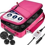 Portable Massage Stone Warmer Set - Electric Spa Hot Stones Massager and Heater Kit with 6 Large and 6 Small Round Shaped Basalt Massaging Rocks, Digital Controller Heating Bag, Pink