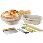 Artisan Bread Making Kit - Set of Banneton Proofing Baskets (25cm) with Liner Cloth, Dough Scraper, Bread Scoring Lame, Silicone Basting Brush, and Danish Dough Whisk (Round 10 inch + Oval 10 inch)