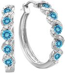 Dazzlingrock Collection Round Blue Topaz & White Diamond Twisted Waves Hinged Post Hoop Earrings for Her in 925 Sterling Silver