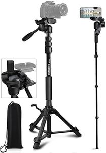 Camera Tripod 69 Inch, Patented 3-Way Swivel Portable Phone Tripod Professional Aluminum Alloy Travel Phone Camera Stand Monopod for Canon Nikon GoPro DSLR, DV Video Camcorder, Smartphone Black