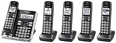 PANASONIC Link2Cell Bluetooth Cordless Phone System with Voice Assistant, Call Blocking and Answering Machine. DECT 6.0 Expandable Cordless System - 5 Handsets - KX-TGF575S (Silver)