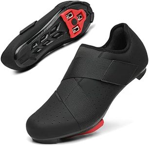 VikoViren Unisex Cycling Shoes Compatible with Peloton Bike with Single Hook & Loop Strap and Delta Cleats Included Perfect for Indoor Road Riding Bike Shoes for Men Women, Black 10