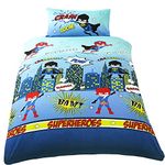 Rapport Home Single Bed Super Heroes, Duvet/Quilt Cover Bedding Set, Crack, Pow, Bam, Bang, Blue, Yellow, Red, Green, Black