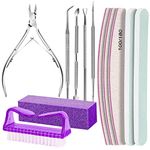 12 Pcs Nail Files & Buffer Block Set, FANDAMEI Cuticle Nippers with 100/180 Emery Boards Nail Buffer Kit Cuticle Pusher Toenail Lifter Cuticle Peeler Scraper Nail Brush for Manicure & Pedicure Tools