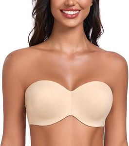 DotVol Women's Plus Size Unpadded Underwire Bandeau Minimizer Strapless Bra(Beige,44C)