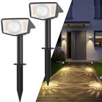 Quntis Solar Spot Lights Outdoor, 2 Pack Super Bright Solar Landscape Spotlights with 2 Detachable Lenses, Waterproof Solar Powered Spotlights for Garden Yard Wall Outside - Warm White