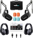 Movo Portable Podcast Equipment Bundle for iPhone/Android Phones- Podcast Kit with Audio Interface, 2 CastMic Dynamic Mics, 2 Headphones, 2 Boom Arms - for Smartphones, Computers, PC and Mac