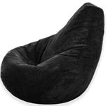 Gilda ® Highback Gamer Beanbag Chair with Amazing Back Support. Warm & cosy JUMBO CORDUROY bean bag Lounger. Suitable for adult & kids. Ideal gaming chair for bedroom/lounge FILLING INCLUDED BLACK