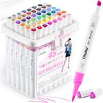 Ohuhu 48 Colour Double Tipped Brush & Chisel Alcohol Based Markers Set for Adult Artist Coloring Sketching Illustrations with Unique Designed Grip,Great Value Pack for Beginners,Multicolour