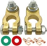 QAQGEAR 2Pcs Brass Battery Terminal Connectors, Top Post Battery Terminals Clamp Quick Release Disconnect Positive & Negative Set for Marine Car Boat RV with Ring Terminal Connector