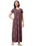 9shines Label Cotton Blend Nighty Nightgown Nightdress All Over Print Maxi for Women (5256CF-M) Coffee