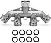 Morvat Heavy Duty Nickel Plated Brass 4 Way Splitter, Garden Hose Manifold Connector with Comfort Grip ON/OFF Valves, Adapter for Water Faucet & Spigot, Includes 8 Extra Washers & Mounting Kit