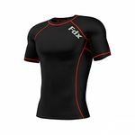 FDX Mens Compression Armour Base Layer Top Half Sleeve Thermal Gym Sports Shirt (Black/Red, Medium)