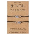 AMOR SPES 2/3 Pcs Wish Heart Charm Bracelets Back To School Big Middle Little Sisters Bracelet Friendship Bangle BFF Gift Best Friend Forever Best Bitches (2 Pack)