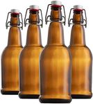 Chef's Star 16 Oz Empty Beer Bottles, Swing Top Glass Bottles, Flip Top Glass Bottle with Caps, Fermentation Home Brewing Kombucha Beer and Coquito, Amber, Set of 4