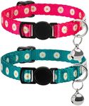 CollarDirect Cat Collar with Bell Floral Pattern 2 Pack Set Flower Adjustable Safety Breakaway Collars for Cats Kitten (Pink + Green)