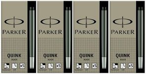 Parker Quink Fountain Pen Long Ink Cartridges Permanent Black x 20 (4x5)