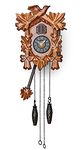 TIMEGEAR Small Cuckoo Clock with Night Mode, Hand Carved Bird and Swinging Pendulum (Cherry)