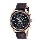 Titan Quartz Multifunction Blue Dial Leather Strap Watch for Men-NR1733KL03