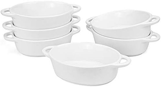 Foraineam 6-Pack Porcelain Ramekins, 10 Ounce Oval Ceramic Creme Brulee Souffle Baking Ramekin Dishes Bowl with Double Handles