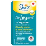 Swiss Natural ChoLessterol with Vegapure | Clinically Proven to Lower LDL Cholesterol & Improves Heart Health | Plant Sterol Esters | 50 Soft Gel Capsules | 650 mg