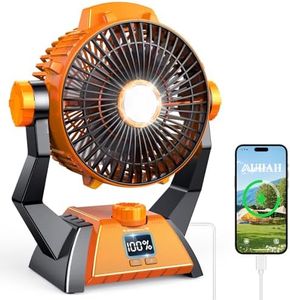 Camping Fan - Rechargeable Portable Battery Powered Camping Fans for Tents with LED Light, Power Display, Timers & 360° Hanging Hook, Ultra Quiet USB Personal Tent Fan for Fishing Travel Home Office
