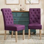 Roundhill Furniture C161PL Habit Solid Wood Tufted Parsons Dining Chair, Set of 2, Purple