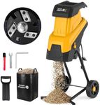 Feeoc 15-Amp 3-Blade Electric Wood Chipper Shredder, Effortlessly Shred 1.8" Branches with 30% Faster Mulching & 1.5mm Fine Chips, 45L Collection Bag for Yard Waste, Twigs, Leaves & Composting