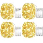 OEMG Pack of 4 Warm White Copper Wire Light Battery Operated with Twinkle Modes, 5m 50 LED Fairy Light Battery Operated 3*AA (20m Total), String Light Battery Operated for Christmas, Indoor