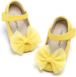 THEE BRON Toddler/Little Girl Mary Jane Flats Princess Dress Shoes(G06 Toddler,Yellow/9M)