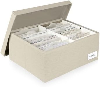 Himake Decorative Photo Storage Box - Linen Photo Box Organizers with Dividers, Fits Holds Up to 1700 Photos in 5x7 inch Size, Portable Scrapbook Storage Containers with Lid (Beige)