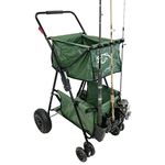 Fishing Cart Wagon - Holds 5 Fishing Poles – Portable - Large Air Rubber Wheels – Cooler Platform – Storage Pouch – Folds to Fit in Trunk of Car - Piers, Lakes, Rivers and Beaches – Patents Pending