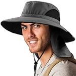 (One Size, Grey with Neck Flap) - Sun Cube Premium Boonie Hat Wide Brim Adjustable Chin Strap Outdoor Fishing, Hiking, Safari, Summer Bucket Hat UPF 50+ Sun Protection Packable Breathable Men, Women Mesh Hat