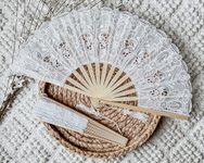 Victorian-Inspired Cotton Lace Wedding Folding Handheld Fan Vintage Embroidered Bridal Hand Fan for Prom, Cosplay, Tea Party, Costume Party, Dance, Gala, Photo Prop for Shooting (White)