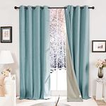 Deconovo Full Blackout Curtains Faux Linen Eyelet Energy Saving Thermal Curtains Noise Reduction Curtains for Living Room Stone Blue W52 x L84 Inch One Pair