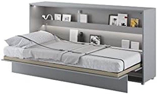 Arthauss BC-06 Horizontal Wall Bed Concept 90cm Grey Matt - Hidden Cabinet Bed with Fold Down Feature - Multifunctional Murphy Bed with Shelves