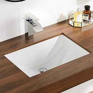 DeerValley DV-1U101 Ally Undermount Bathroom Sink Rectangular, 21'' x 15'' Vessel Sink Rectrangle Undermount Bathroom Sink White Ceramic Lavatory Vanity Vessel Sink with Overflow