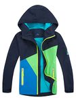 YoungSoul Boys Girls Colorblocked Raincoat Lightweight Outdoor Waterproof Jacket with Hood Dark Blue 9-10 Years (manufacturers's size: 140)