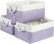 Storage Baskets,3-Pack Fabric Storage Bins,15.7"*11.8"*8.2",Versatile Storage Baskets for Shelves with Handles, Large Collapsible Storage Boxes for Home, Office, Nursery (white&purple, 15 inch)