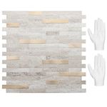 STICKGOO Peel and Stick Backsplash, PVC Wall Tiles Stick on Backsplash for Kitchen(10 Sheets, Beige with Metal Gold)