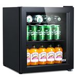 HCK 48L Mini Fridge with Glass Door, 0-15°C Cooling Zone and 2 Shelves, Compact Beverage Fridge for Bar and Living Room