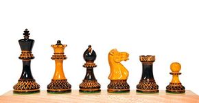 PALM ROYAL HANDICRAFTS 3.75" Inches French Burning Wooden Chess Pieces only with 32 Chessmen and 2 Extra Queens Made of Boxwood .King Size - 3.75" inches (Weighted)