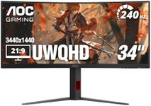 AOC CU34G4Z 34" Curved Ultrawide Gaming Monitor, WQHD 3440 x1440 1500R, 240Hz 0.3ms MPRT, HD400, Display Port x1, HDMI x2, USB 3.2, AMD FreeSync Premium, Height Adjustable, 3-Year Zero-Bright-dot